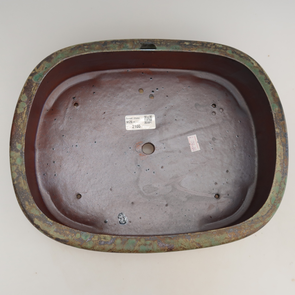 Ceramic bonsai pot, 31.5 x 24 x 8 cm, brown-green