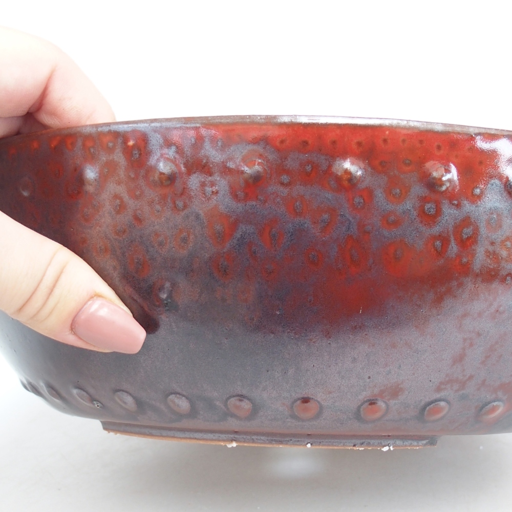 Ceramic bonsai bowl 24,5 x 24,5 x 7,5 cm, colour black red
