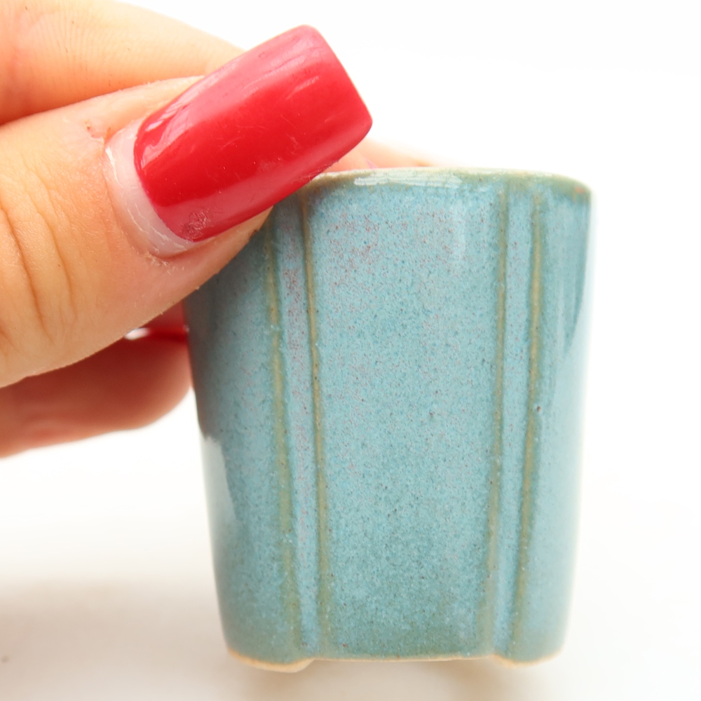 Ceramic bonsai pot, 4 x 4 x 4.5 cm, blue