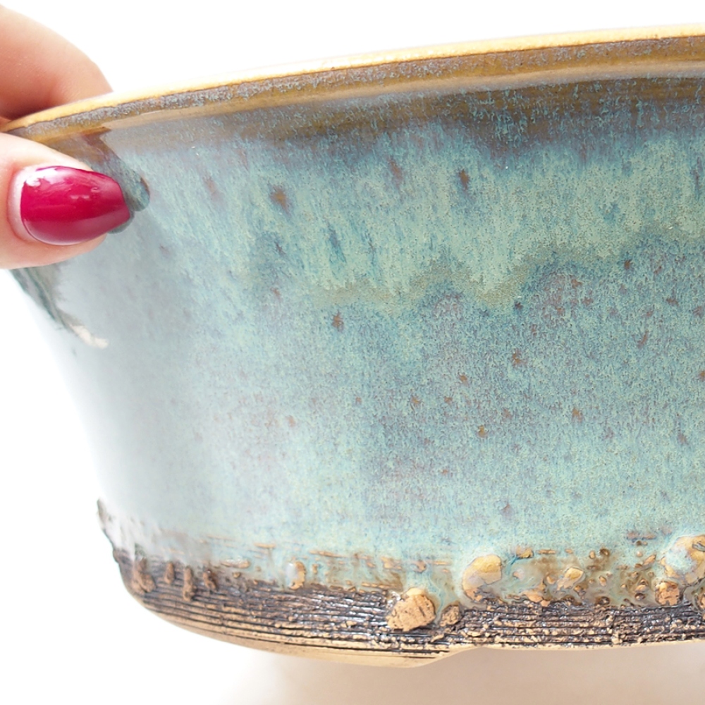 Ceramic bonsai bowl 26,5 x 26,5 x 8,5 cm, color green