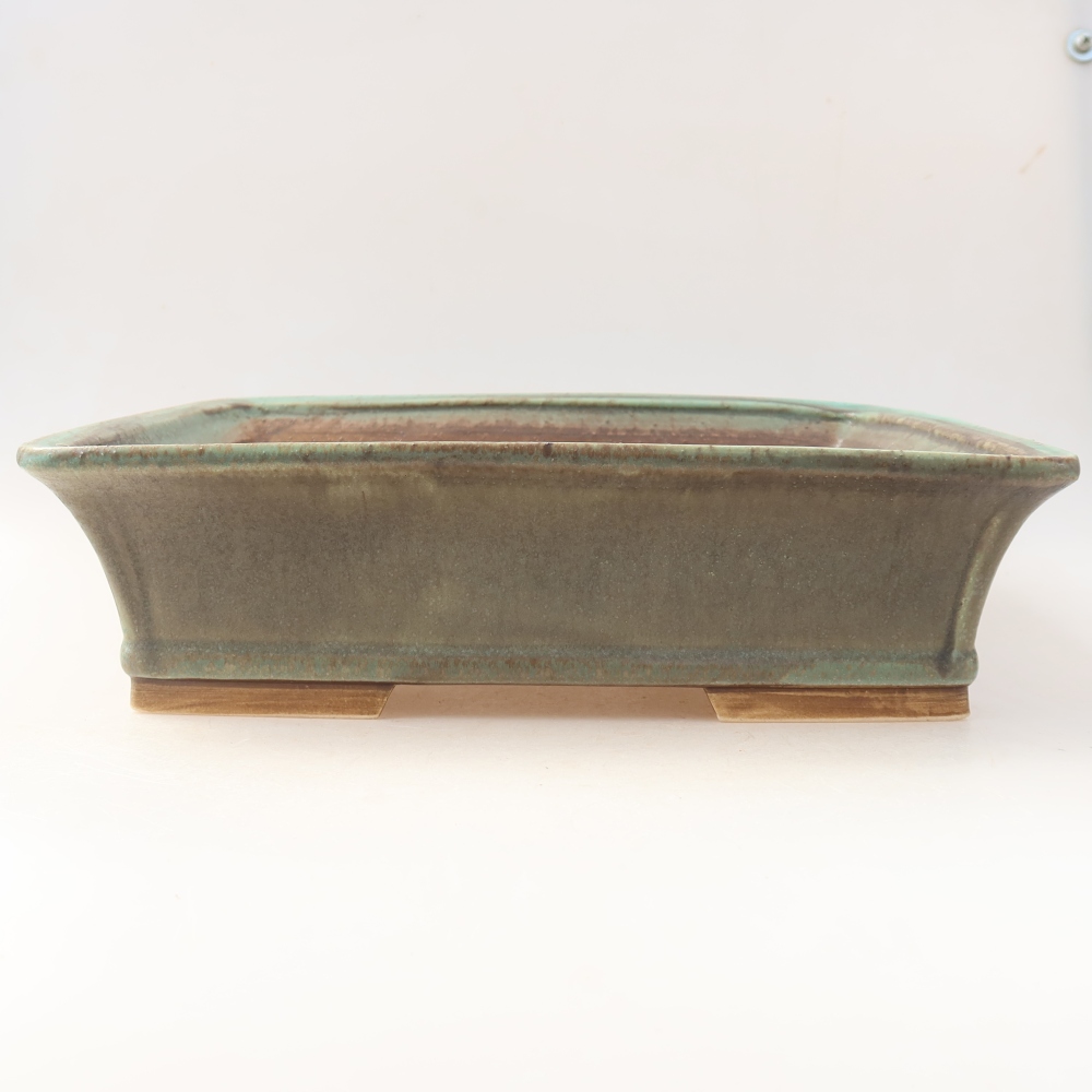 Ceramic bonsai pot, 29.5 x 24.5 x 8 cm, green