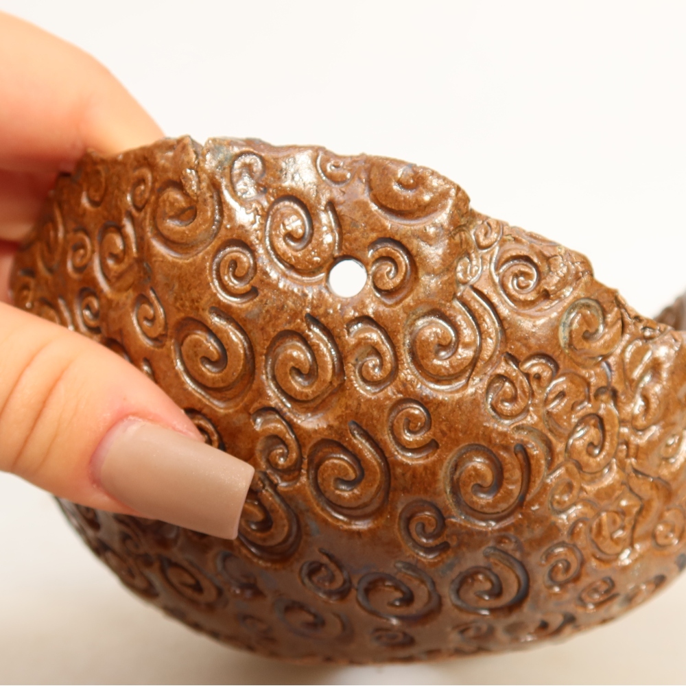 Ceramic Kokedama Pot, 13 x 12.5 x 8 cm, Brown