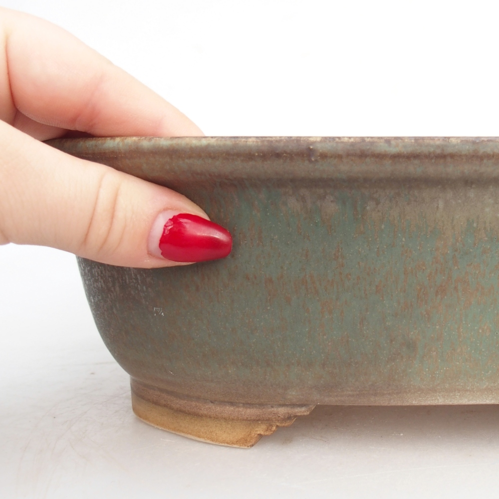 Ceramic bonsai bowl 25,5 x 21,5 x 8 cm, green