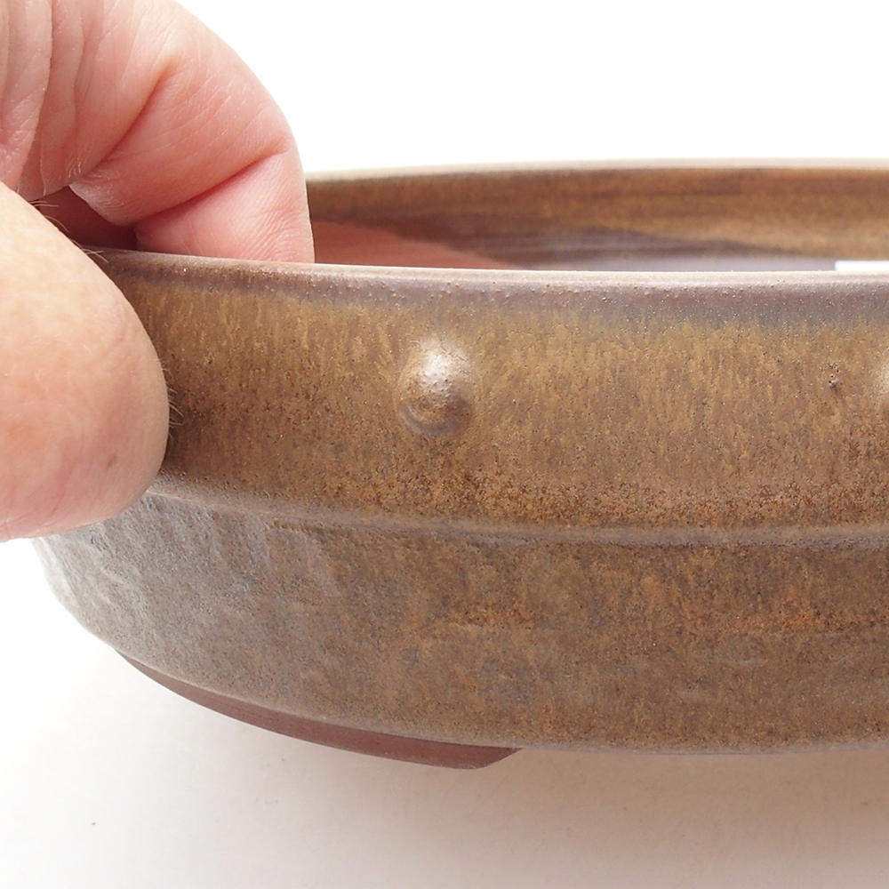 Ceramic bonsai bowl 21 x 21 x 5,5 cm, brown color