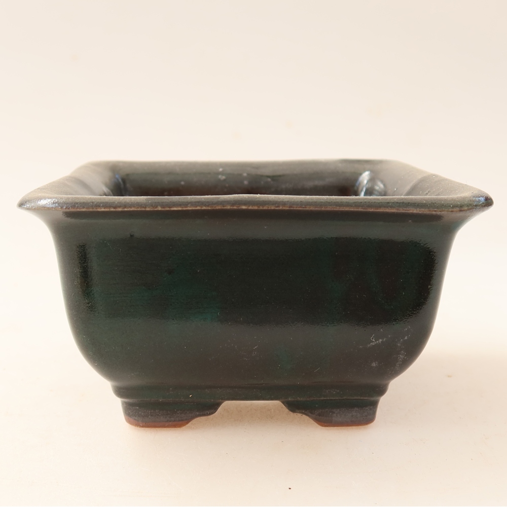 Ceramic bonsai pot, 9.5 x 9.5 x 5.5 cm, green