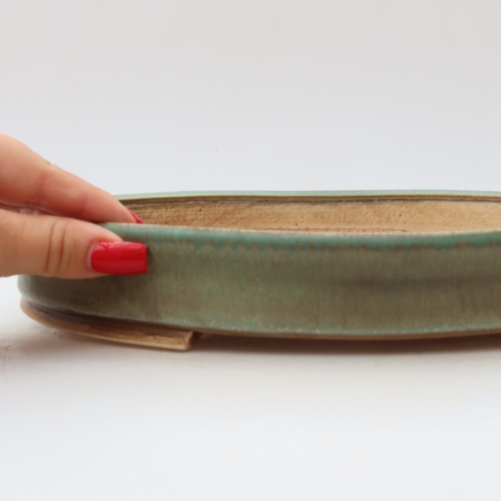 Ceramic bonsai bowl 31 x 27 x 4,5 cm, green