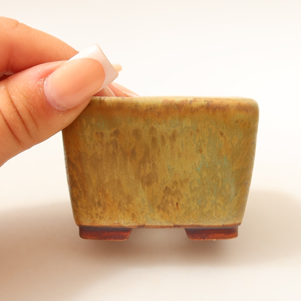Ceramic bonsai pot, 6.5 x 6.5 x 4.5 cm, green