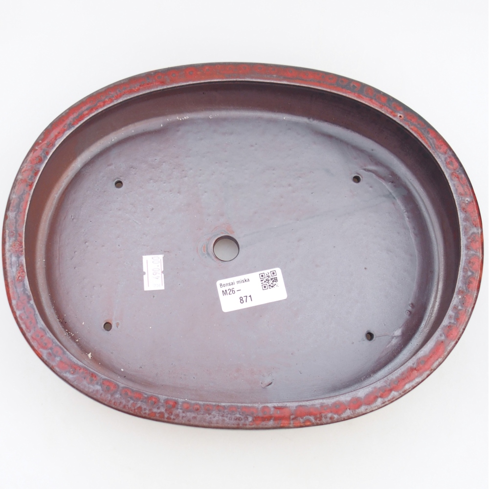 Ceramic bonsai bowl 26,5 x 21 x 5 cm, colour red