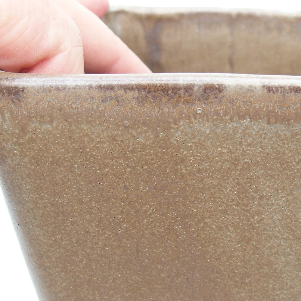 Ceramic bonsai bowl 13 x 13 x 13 cm, colour brown-green