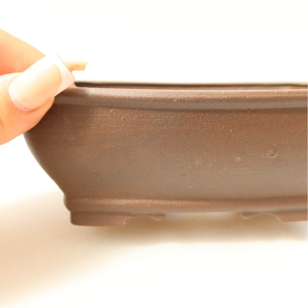 Ceramic bonsai pot, 15 x 13.5 x 5.5 cm, brown