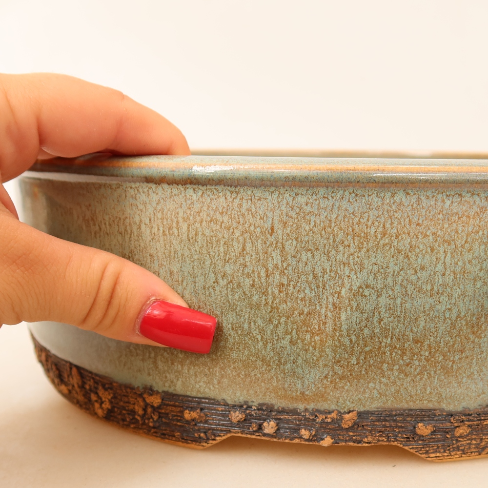 Ceramic bonsai pot, 25 x 25 x 8 cm, green