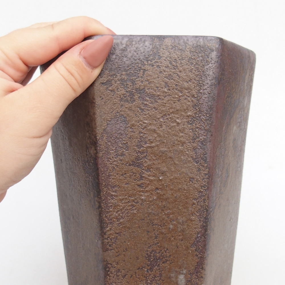 Ceramic bonsai bowl 12,5 x 11,5 x 16,5 cm, brown