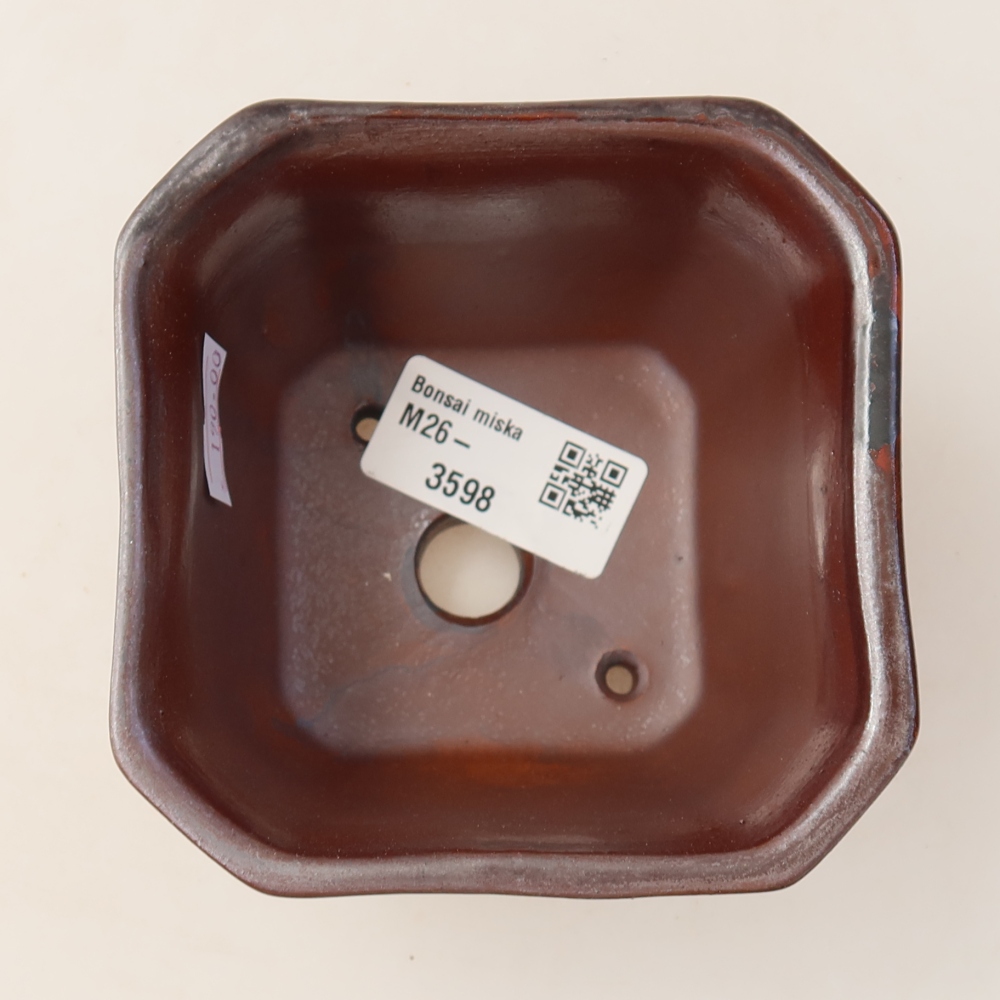 Ceramic bonsai pot, 10 x 10 x 6.5 cm, brown