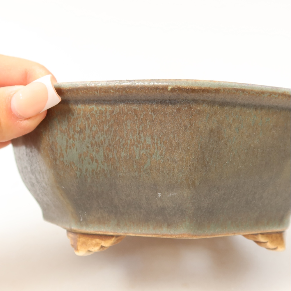 Ceramic bonsai pot, 17 x 16 x 6.5 cm, green