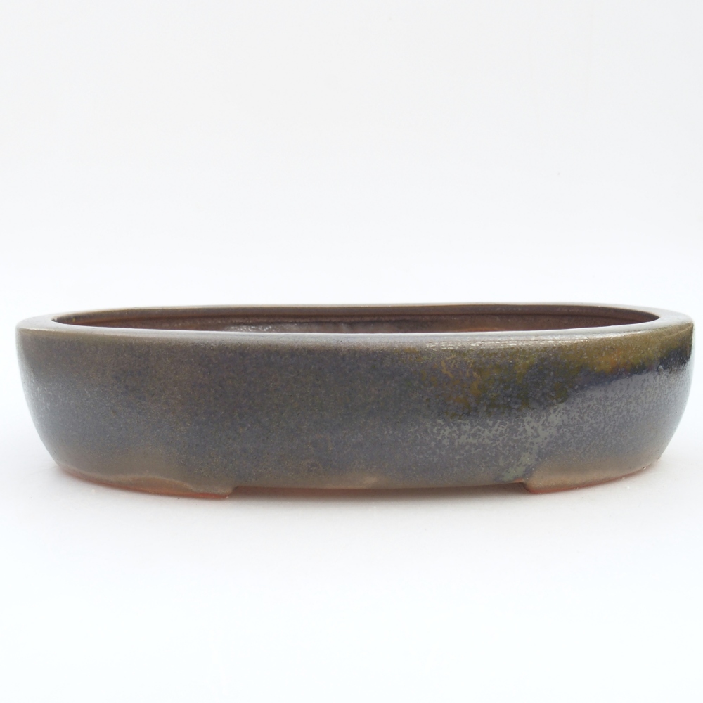 Ceramic bonsai bowl 26,5 x 21 x 5 cm, green-brown