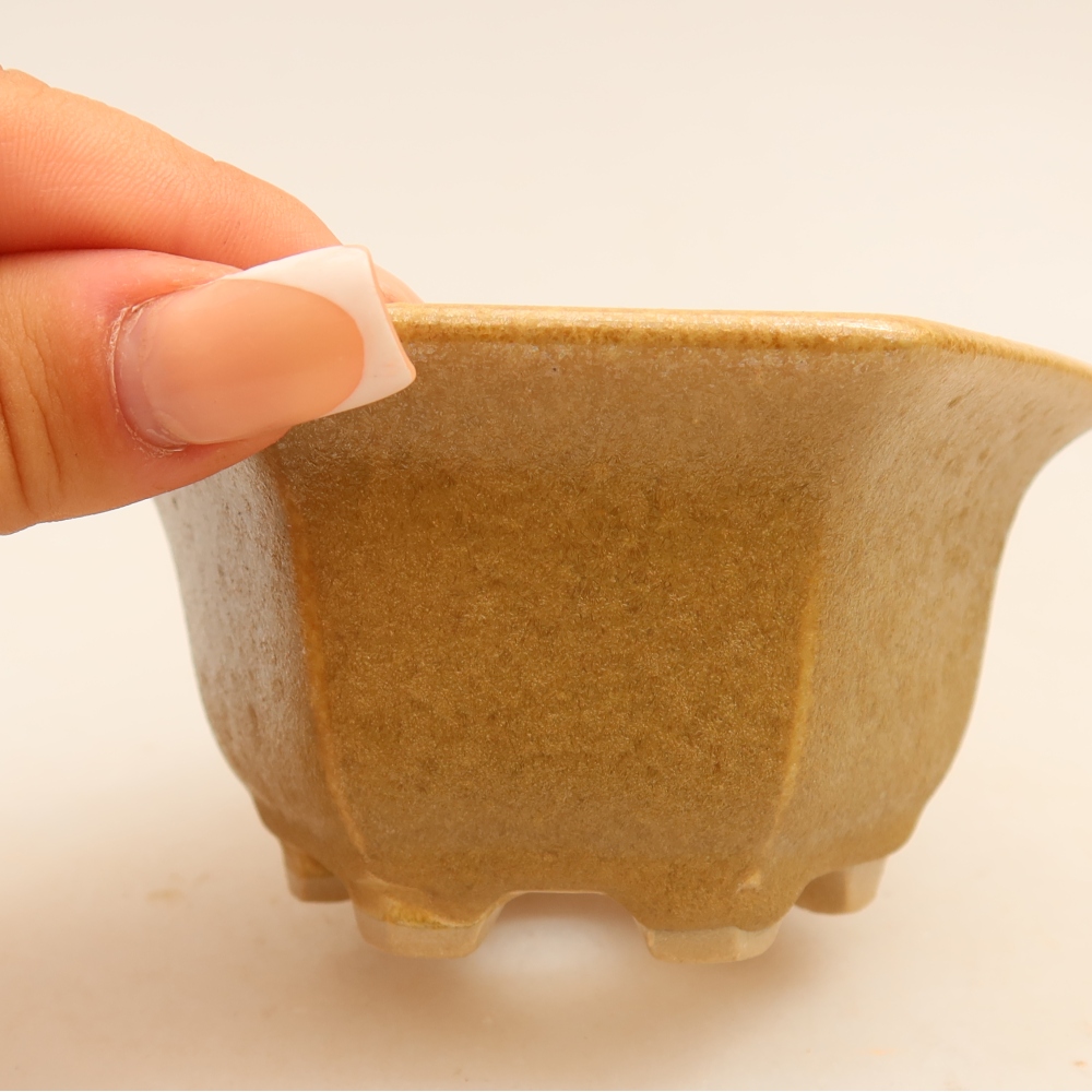 Ceramic bonsai pot, 10.5 x 9.5 x 5.5 cm, beige