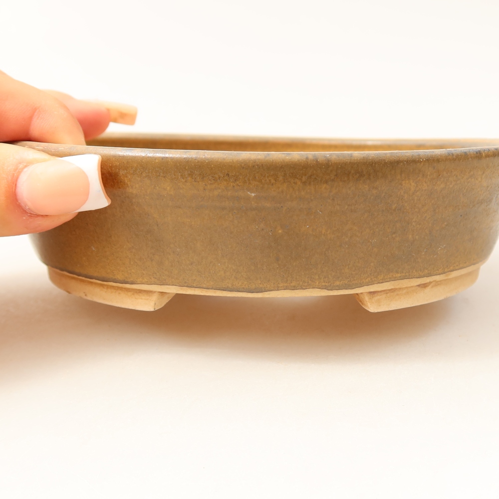 Ceramic bonsai pot, 15 x 14 x 4 cm, brown