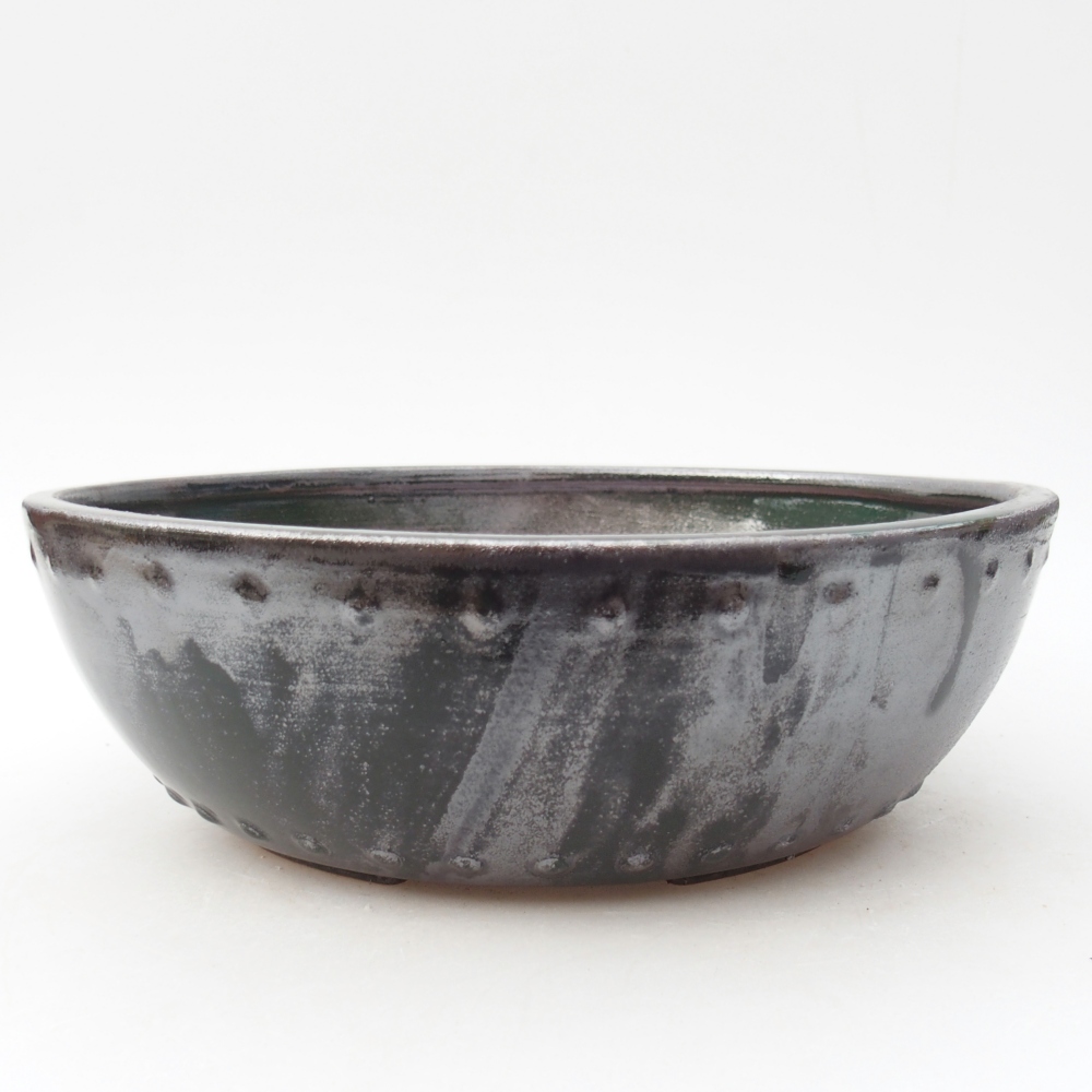 Ceramic bonsai bowl 24 x 24 x 7,5 cm, metallic green