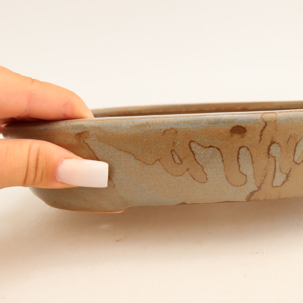 Ceramic bonsai pot, 22 x 17 x 4 cm, brown-blue