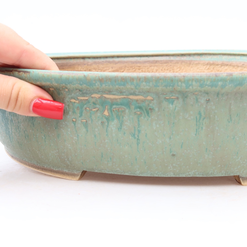 Ceramic bonsai pot, 31 x 27 x 7.5 cm, green
