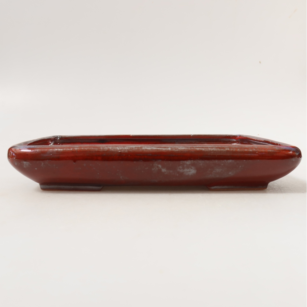 Ceramic bonsai pot, 24 x 17.5 x 4 cm, metallic red