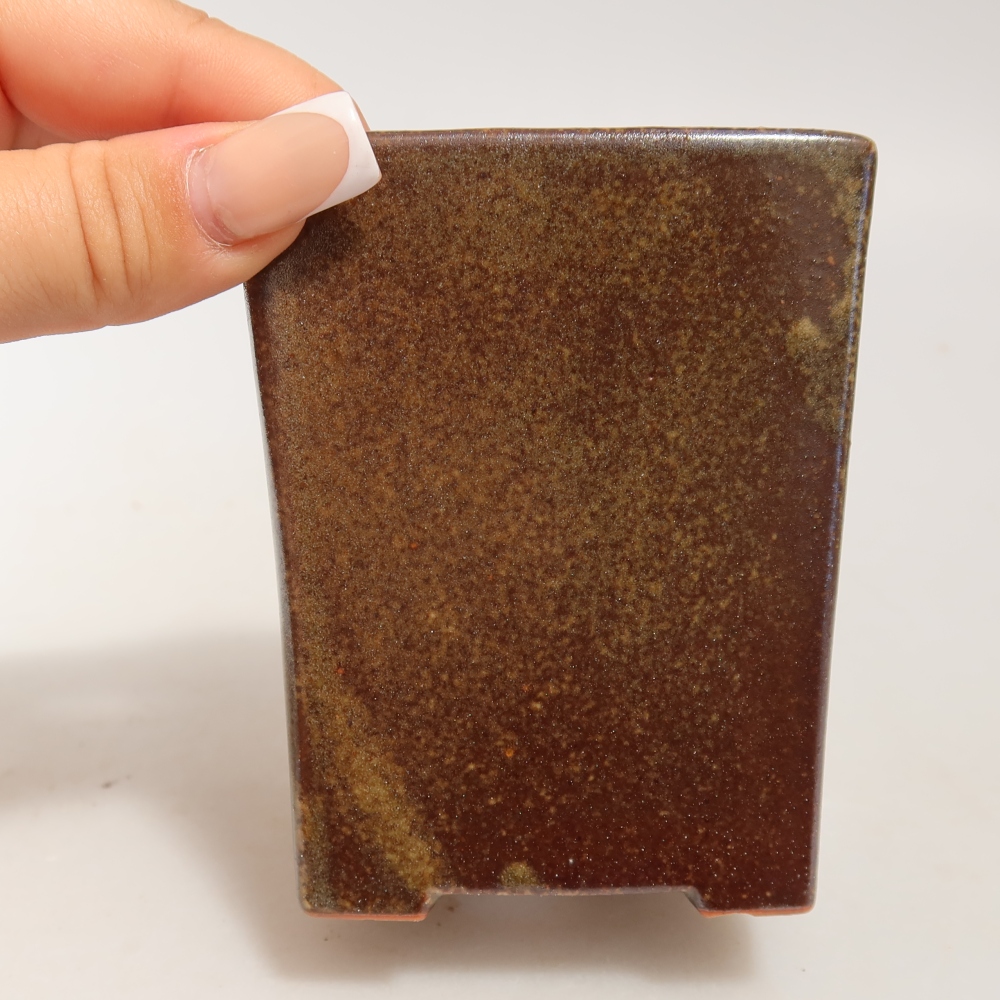 Ceramic bonsai pot, 7.5 x 7.5 x 9.5 cm, brown