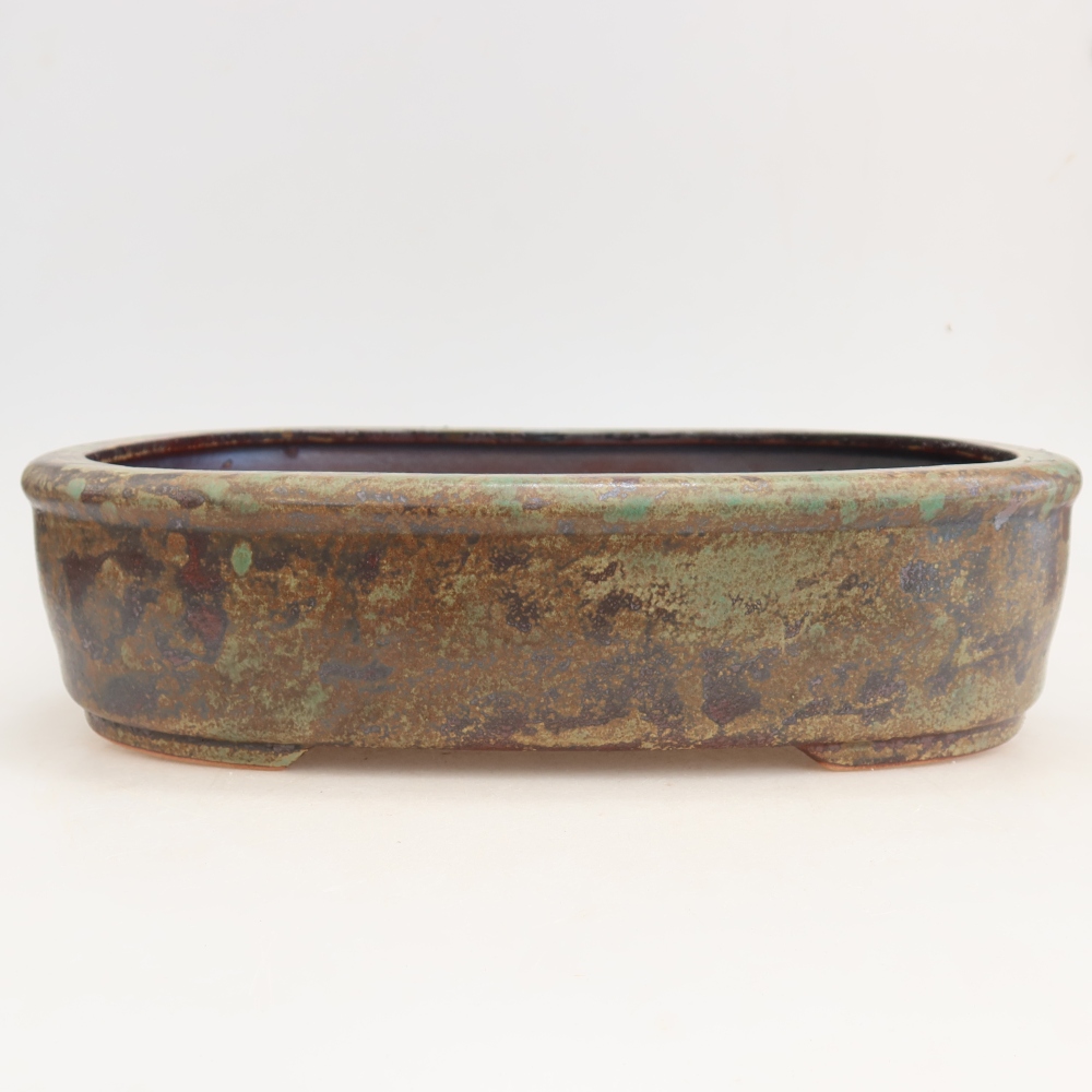 Ceramic bonsai pot, 31.5 x 24 x 8 cm, brown-green