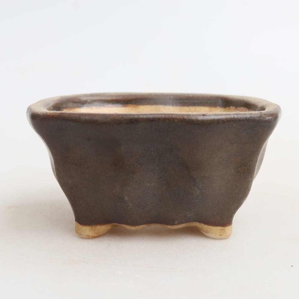 Ceramic bonsai pot, 7 x 7 x 3.5 cm, brown