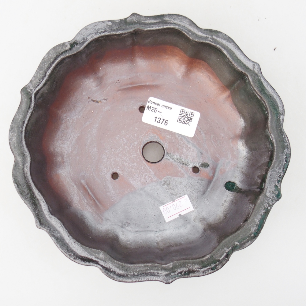 Ceramic bonsai bowl 18 x 18 x 5 cm, metallic green