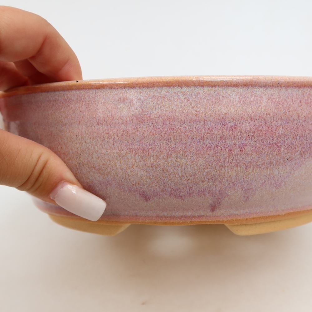 Ceramic bonsai pot, 21.5 x 21.5 x 6.5 cm, pink