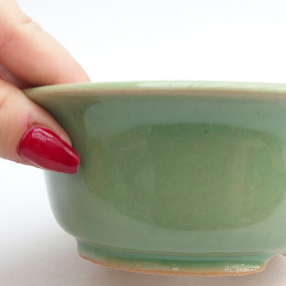 Ceramic bonsai bowl 13 x 13 x 5 cm, green