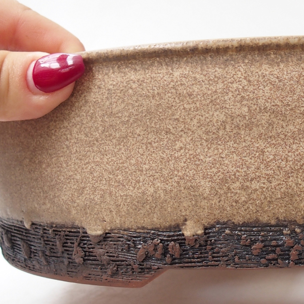 Ceramic bonsai bowl 24,5 x 24,5 x 7 cm, color beige
