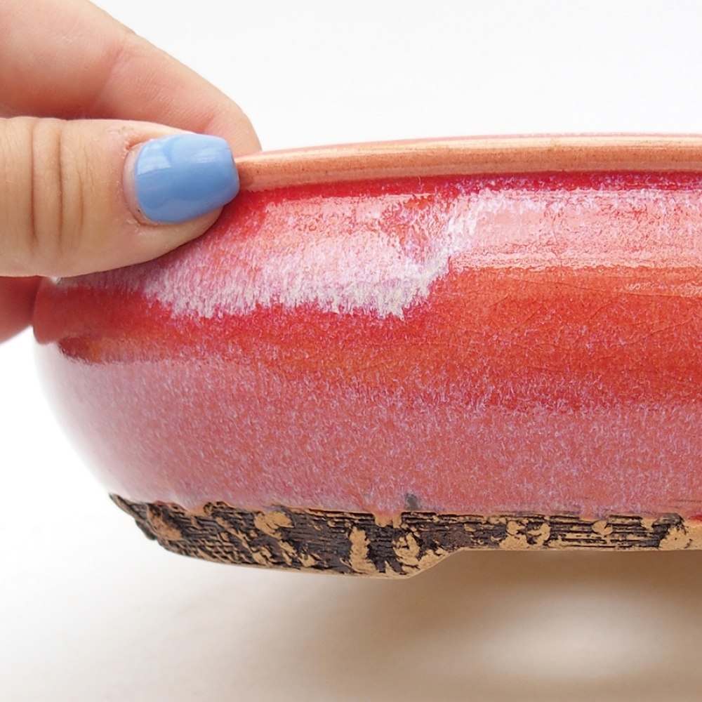 Ceramic bonsai bowl 18,5 x 18,5 x 6 cm, color red