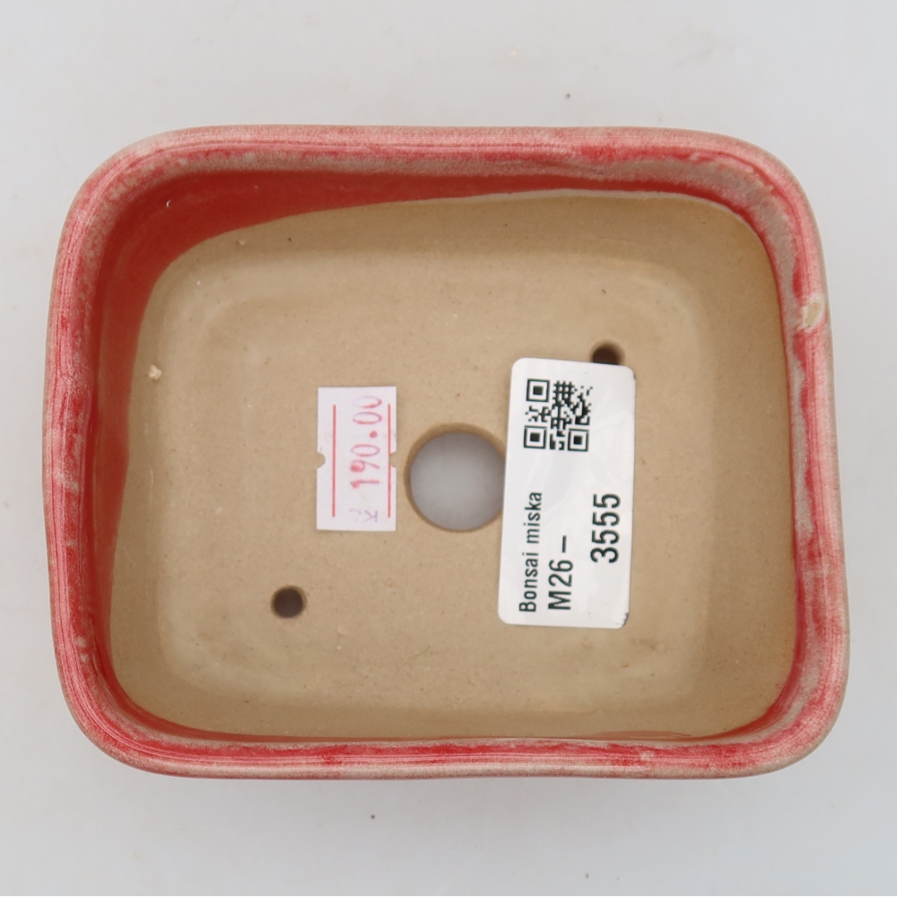 Ceramic bonsai pot, 10.5 x 8.5 x 4 cm, red