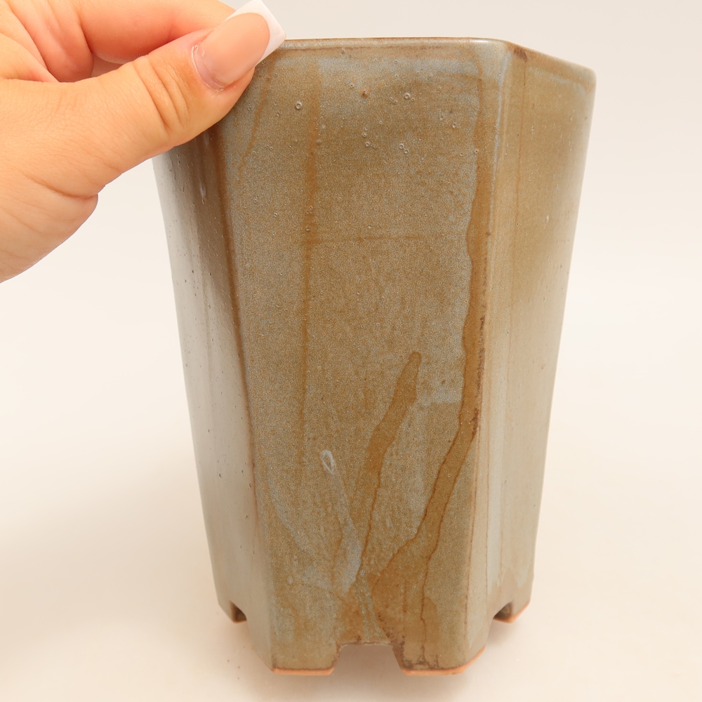 Ceramic bonsai pot, 13 x 12 x 17 cm, brown-blue