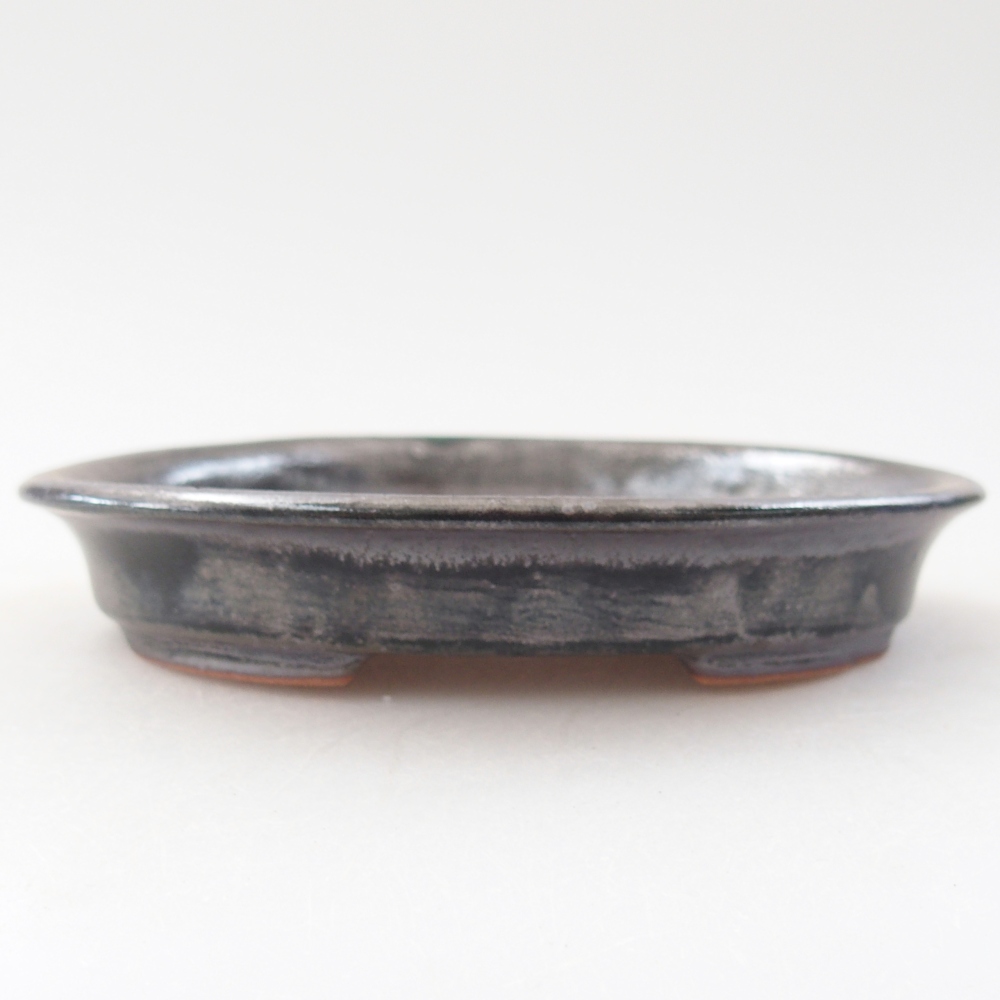 Ceramic bonsai bowl 12,5 x 10,5 x 2 cm, metallic green
