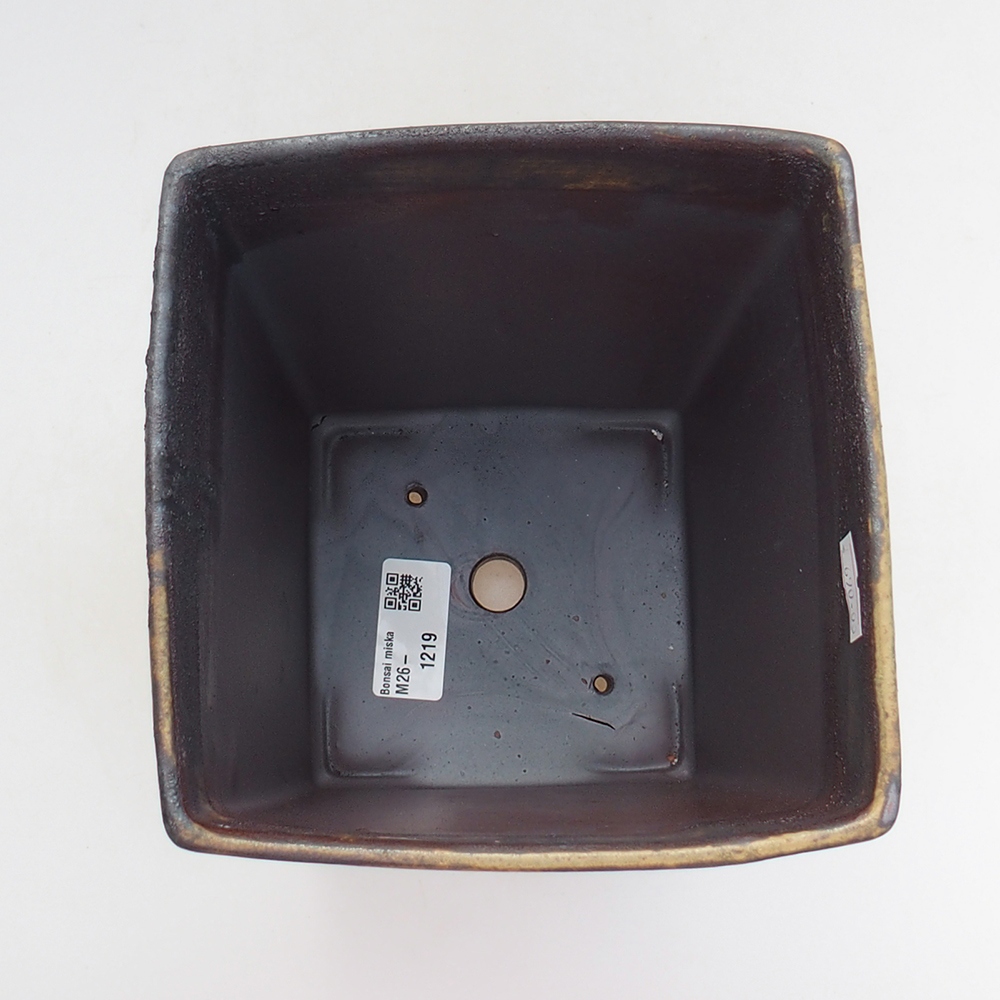 Ceramic bonsai bowl 15 x 15 x 19 cm, colour brown-green