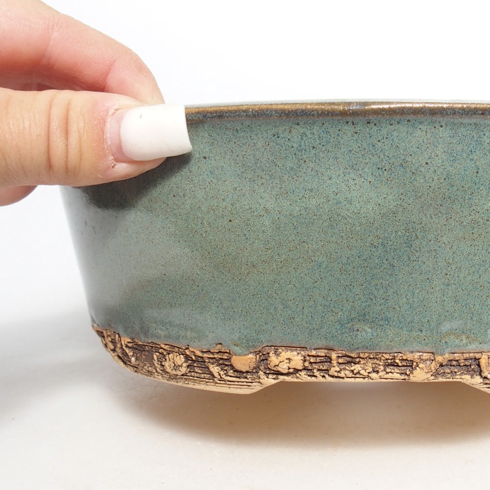 Ceramic bonsai bowl 19,5 x 19,5 x 6,5 cm, green