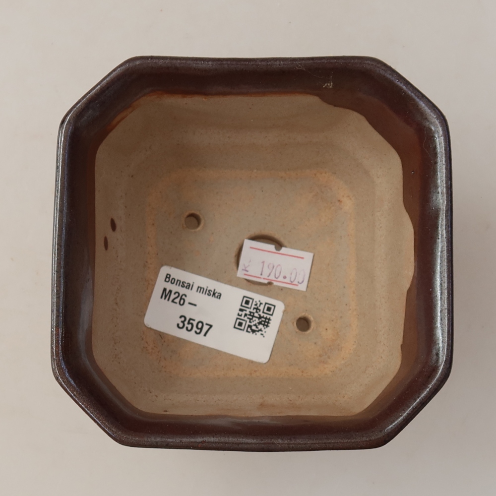 Ceramic bonsai pot, 10 x 10 x 6.5 cm, brown