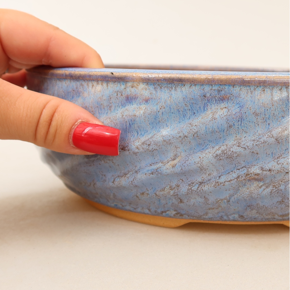 Ceramic bonsai pot, 22.5 x 22.5 x 7 cm, blue