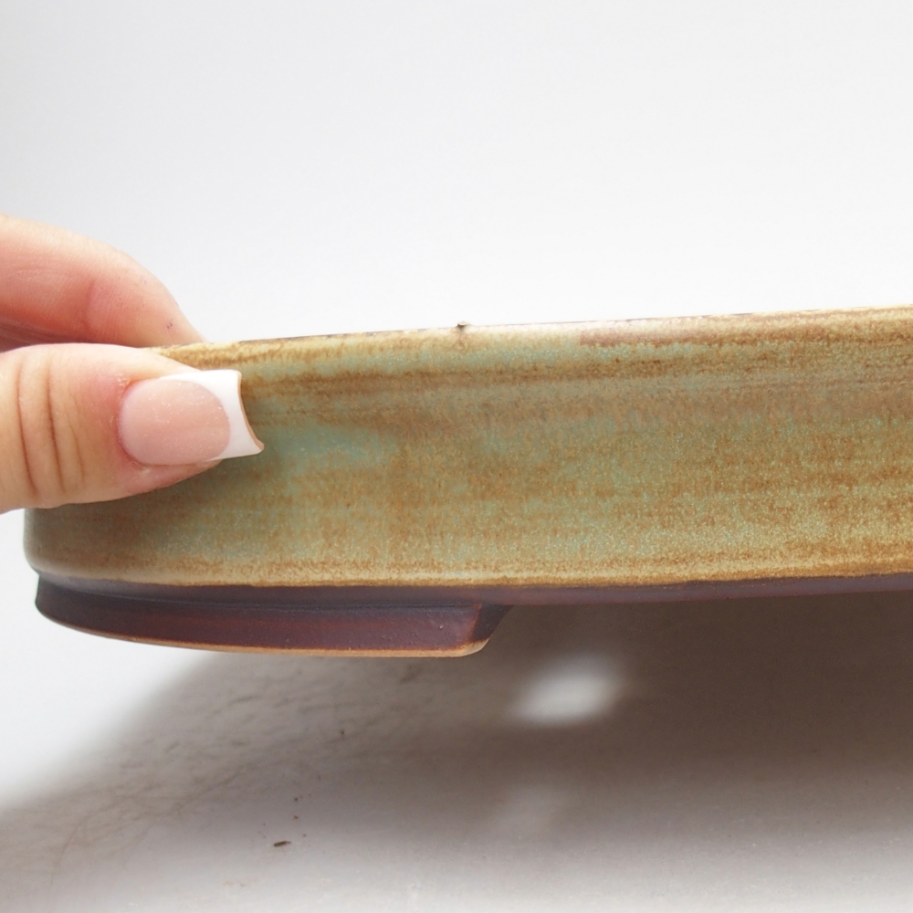 Ceramic bonsai bowl 30 x 26,5 x 4 cm, green