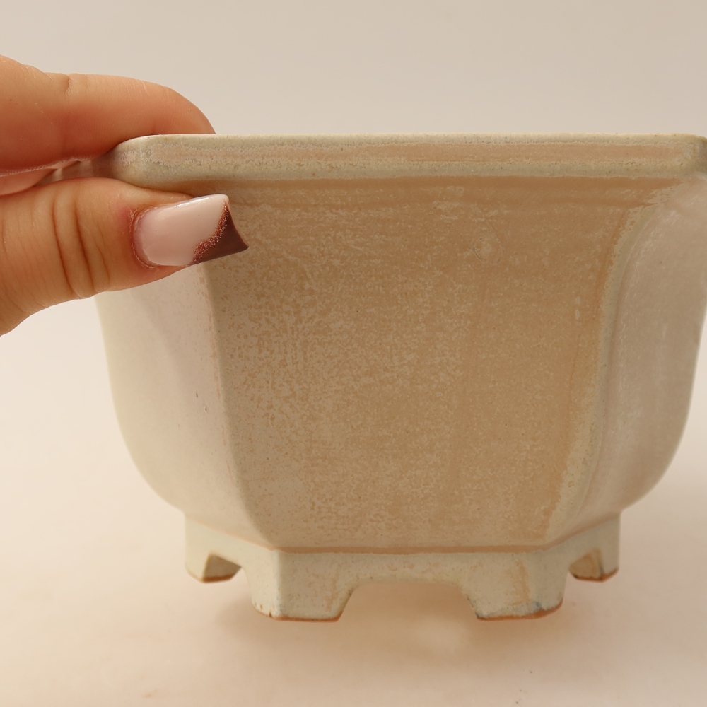 Ceramic bonsai pot, 18.5 x 16.5 x 9 cm, beige