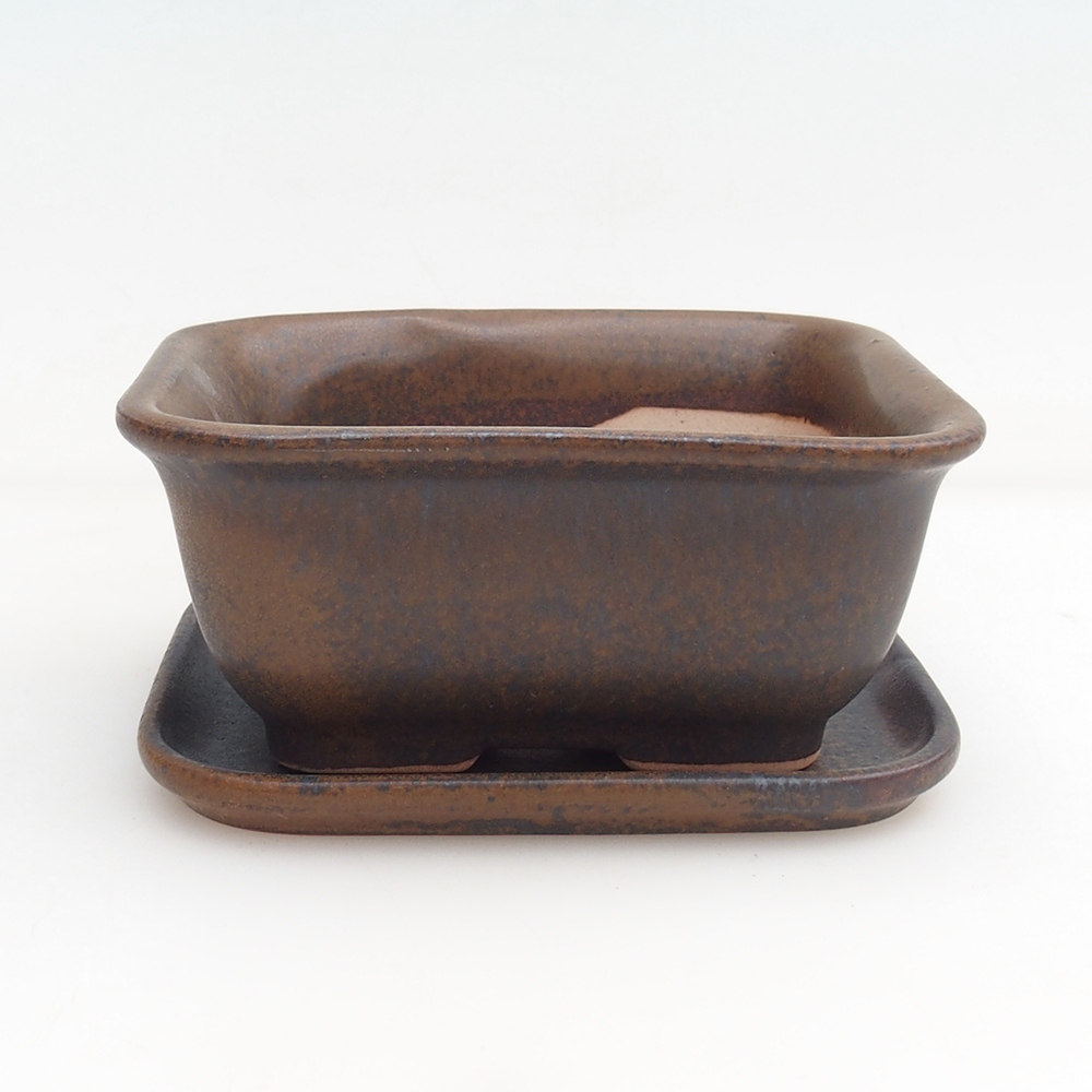 Bonsai bowl + saucer H38 - 12 x 10,5 x 5 cm. - brown