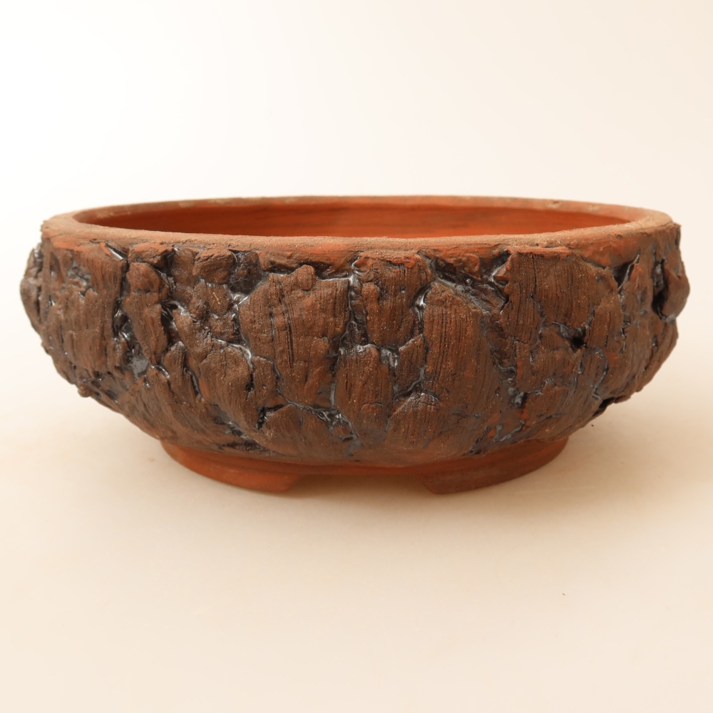 Ceramic bonsai pot, 17.5 x 17.5 x 6.5 cm, brown
