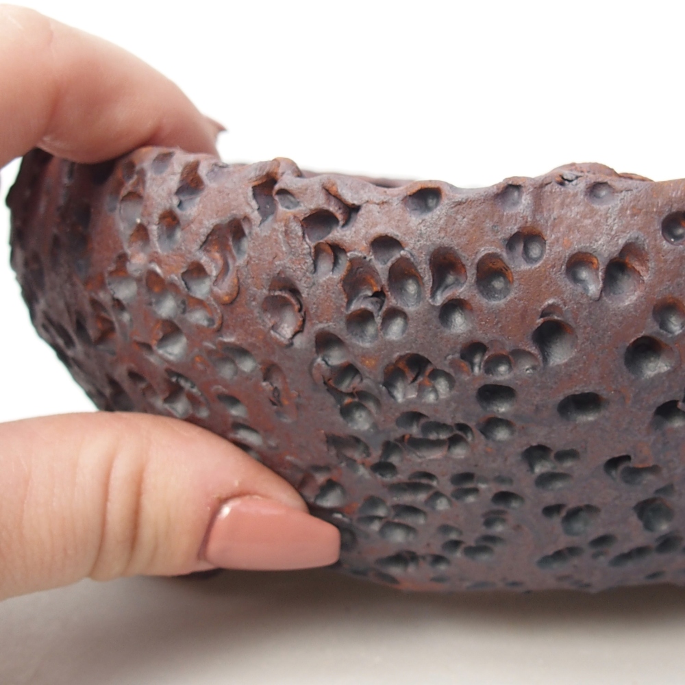 Ceramic bonsai bowl 16,5 x 17,5 x 7 cm, metal colour