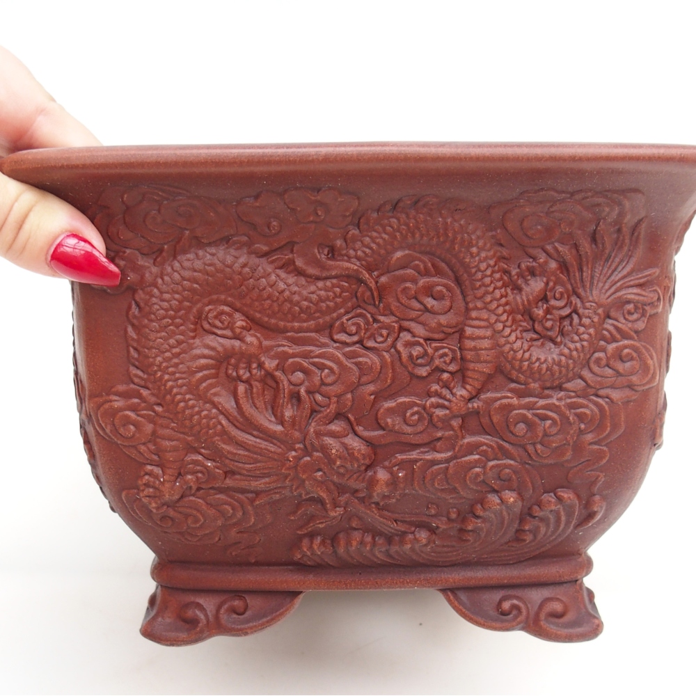 Ceramic bonsai bowl 21 x 21 x 13,5 cm, brown