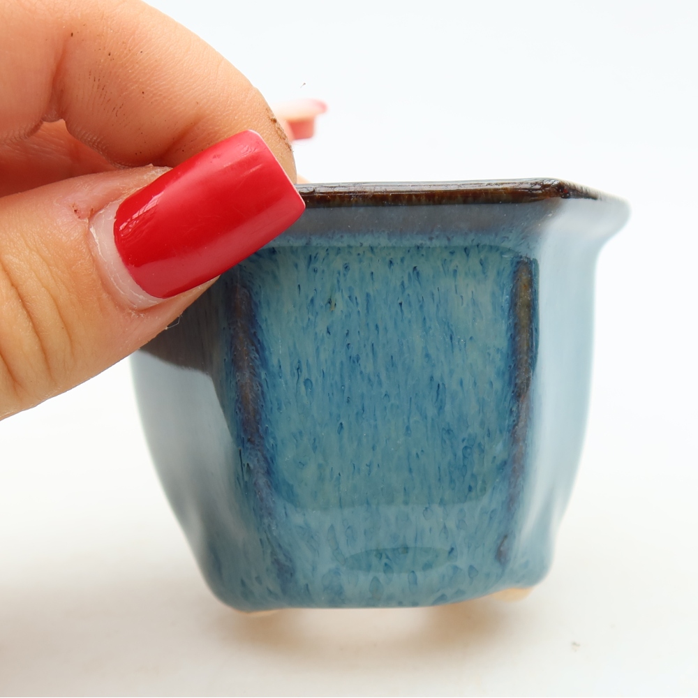 Ceramic bonsai pot, 7 x 6.5 x 5 cm, blue
