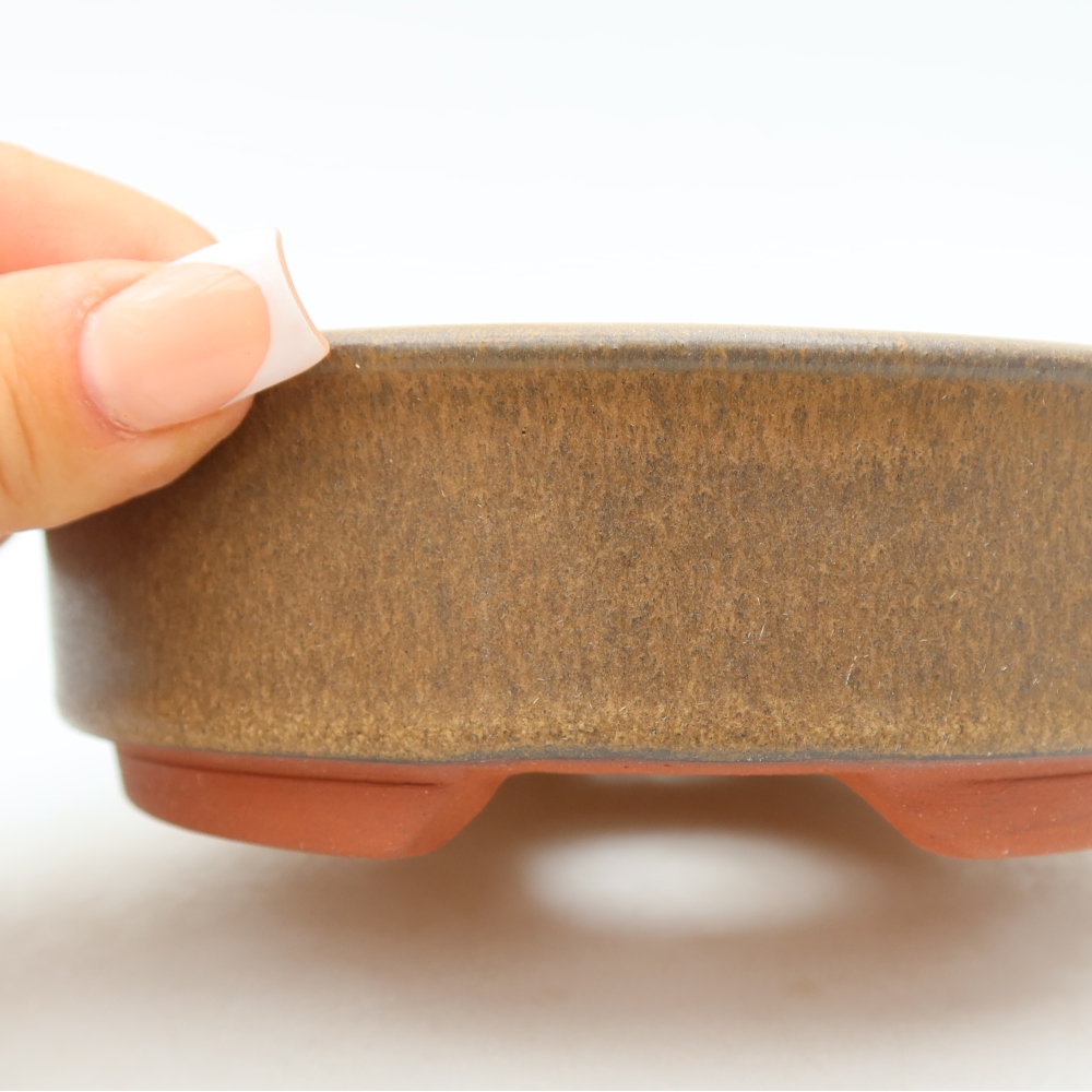 Ceramic bonsai pot, 14.5 x 14.5 x 4.5 cm, brown