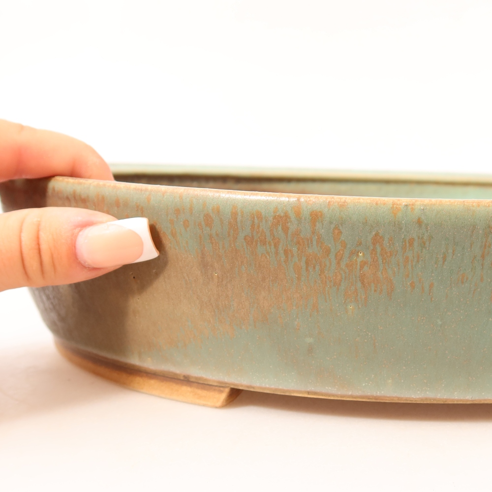 Ceramic bonsai bowl 31,5 x 27,5 x 6 cm, green
