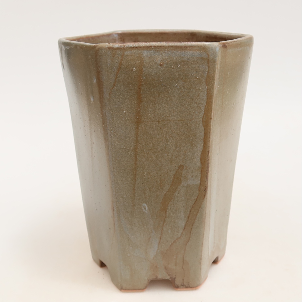 Ceramic bonsai pot, 13 x 12 x 17 cm, brown-blue